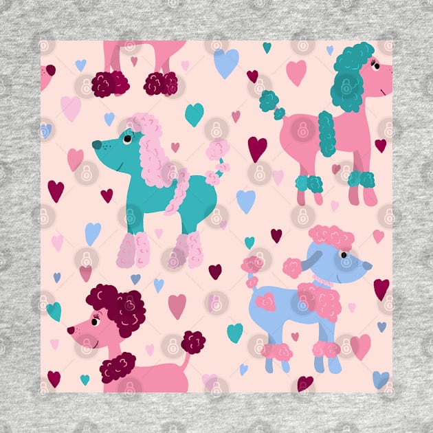 Colourful poodles with hearts repeat pattern by NattyDesigns